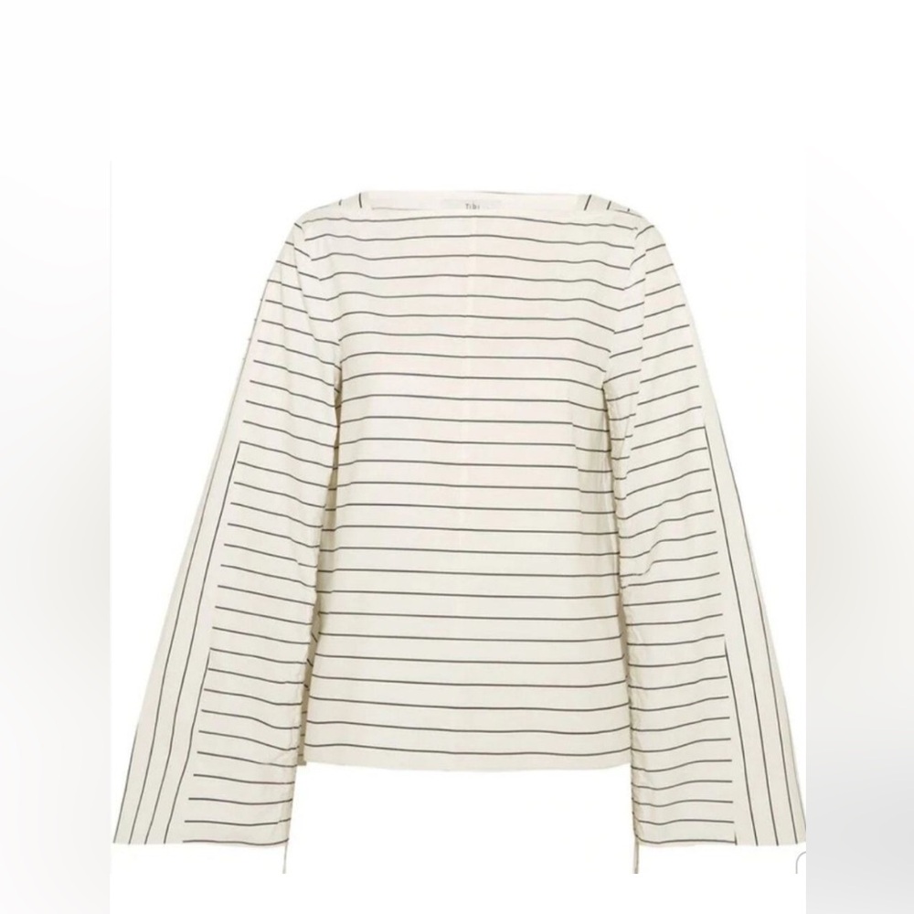 Tibi rouched sleeve stripe poplin top drawstring adjustable sleeves size 6
